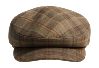 Plaid flat cap featuring a soft crown and short brim.