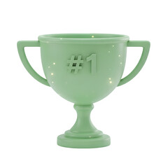 3D light green trophy cup with number 1 engraved and sparkling light effects