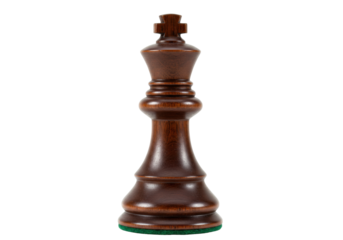 Isolated dark brown wooden king chess piece, a symbol of strategy and royalty on its own