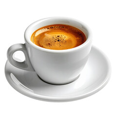 Obraz premium A cup of espresso on a white saucer, showcasing the rich crema and inviting aroma.