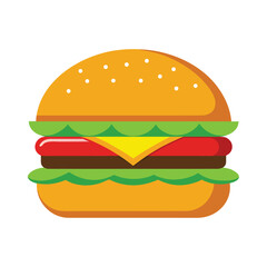 Classic Beef Burger with Lettuce and Tomato Vector Art on White Background