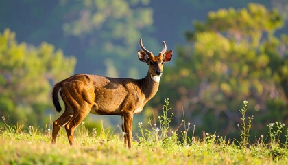 Deer in a grassy mountain meadow