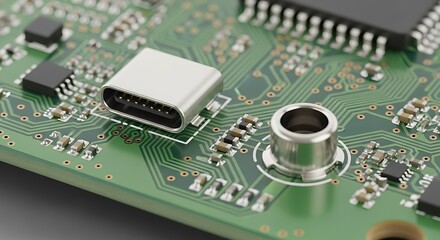 Close-up of USB Type-C port on a circuit board.