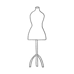 Sewing mannequin. Dressmaker's mannequin for sewing and trying on clothes. Doodle. Vector illustration. Hand drawn. Outline.