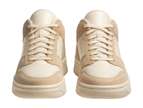 Cream retro basketball shoes featuring suede accents and a chunky sole.