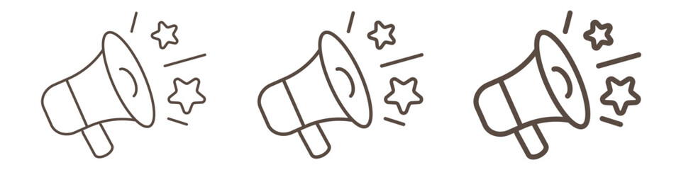 Megaphone with sound line icons set isolated on transparent background. Simple outline loudspeaker symbols perfect for advertising, promotion, announcement, marketing, communication and media themes. 