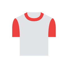 Gray Baseball Style T Shirt With Red Sleeves And Collar Isolated On Transparent Background...