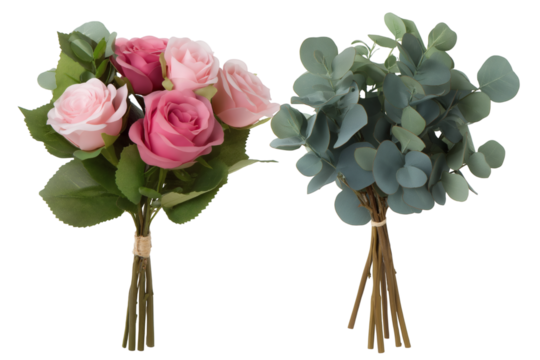  beautiful bouquet of roses and eucalyptus. Isolated on transparent background, png