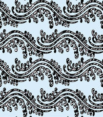 Fototapeta premium Elegant seamless pattern, featuring abstract, wavy lines and floral curls,background. Perfect for textile design, fabric print, wallpaper, wrapping paper, and decorative.