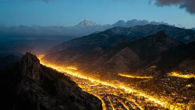 Borjomi town overlooking mtkvari river valley in georgia