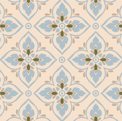 Seamless geometric pattern,  hexagonal motifs on a beige background. Perfect for textile design, fabric print, wallpaper, wrapping paper, and decorative backgrounds. 