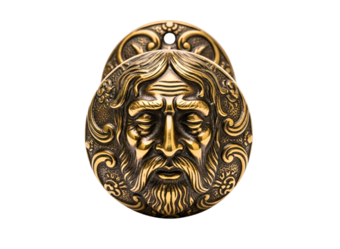 Ornate antique brass escutcheon with keyhole isolated on transparent background