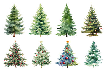 Obraz premium PNG Watercolor Christmas tree illustrations, element set on transparent background