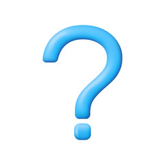 A Bright Blue 3D Question Mark Icon With A Smooth Glossy Texture Floating In The Center Against A Pure White Background With A Subtle Shadow Beneath Its Base