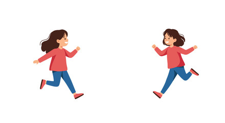 Happy little girls joyfully running and playing, expressing freedom and cheerful energy in a playful flat vector illustration for children's activities and fun