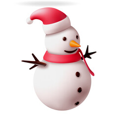 A Cheerful Snowman Wearing a Red Santa Hat and Scarf on a Transparent Background