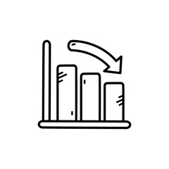 Doodle Style Bar Graph Showing Downward Trend With Arrow Illustration On Transparent Background