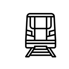 Front view stylized line art of a modern train on tracks against a clean white background suitable for transportation or logistics concepts
