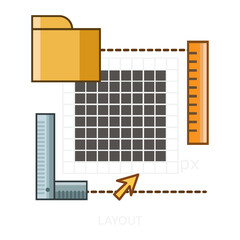 Digital Layout Design Measurement Tools Folder Icon Grid Lines Arrow Cursor Transparent Background Illustration