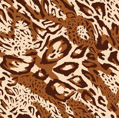 Leopard print. Vector seamless pattern. Animal skin background with black and brown spots on beige backdrop. Abstract exotic safari texture. Jaguar, leo, puma cheetah fur pattern. Repeat design