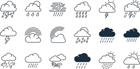 Vector art of weather forecast icon set collection of different weather condition symbols