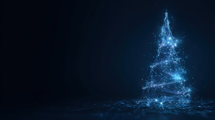 digital glowing tech christmas tree on blue background	

