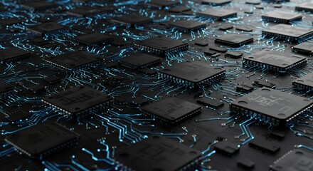 Abstract digital circuit board design electronic components network technology background