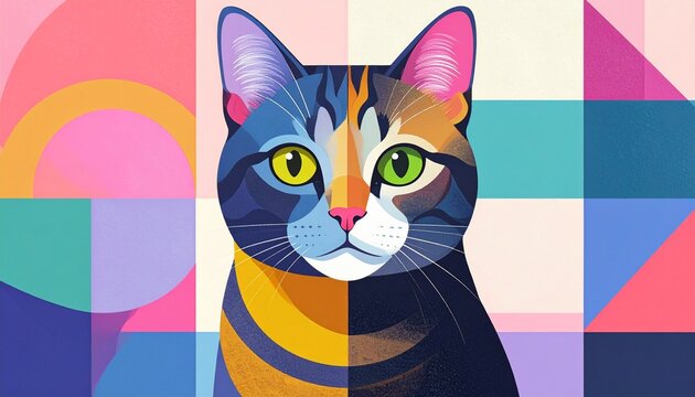 Geometric art composition os stylized cat portrait