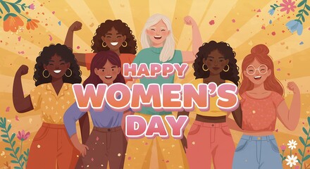 Diverse group of women celebrating international womens day illustration for empowerment and equality