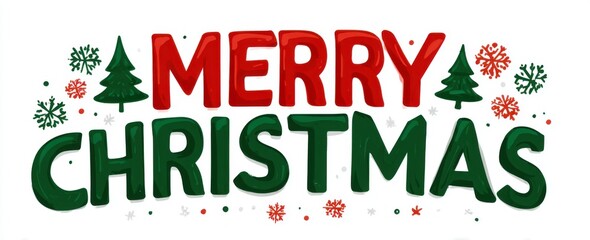 Merry Christmas inscription in red and green letters on a white background