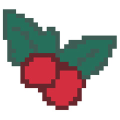 Fototapeta premium Pixel Art Holly Leaves and Red Berries Christmas Decoration Illustration