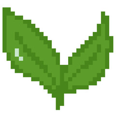 Obraz premium Pixel Art Green Leaf Nature Icon Retro Illustration