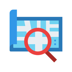 Obraz premium Flat Design Map With Magnifying Glass Focusing On A Location Symbol And Street Grid On Transparent Background