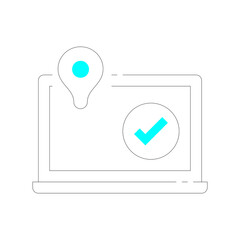 Cyan Blue Location Pin Icon And Check Mark Icon On A Transparent White Background With Dotted Outline Map Markers