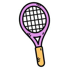 A Hand Drawn Purple Tennis Racquet With A Light Brown Handle Isolated On A White Background With A Transparent Background