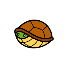 A Cute Cartoon Turtle Peeking From Behind Its Brown Shell With Green Eyes On A Transparent Background