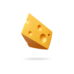 A detailed 3D render of a wedge of Swiss cheese with circular holes casting a soft shadow on a white background studio lighting isolated object food ingredient dairy product