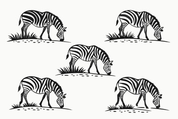 Fototapeta premium Minimalist zebra grazing icon set in black and yellow