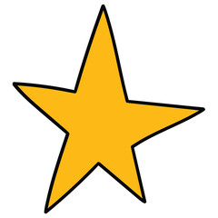 Hand-drawn cartoon yellow gold star on a white background.