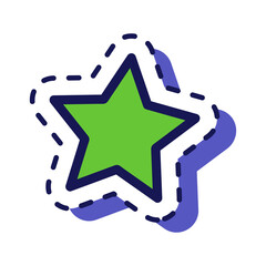 A Green Star Shape Icon With Blue Outline And Dashed Border On A Transparent Background