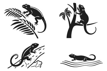 Tropical iguana animal illustration icon set