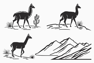 Minimalist vicuna and andes mountain icon set