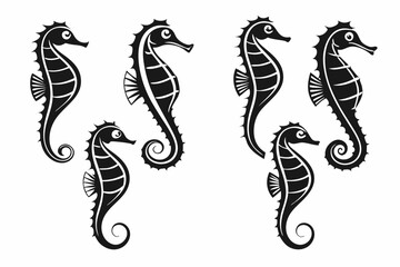 Vintage seahorse illustration and icons set