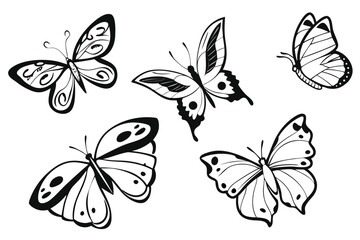 Watercolor butterfly icon set with vibrant colors