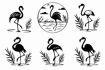 Minimalist watercolor flamingo icon set