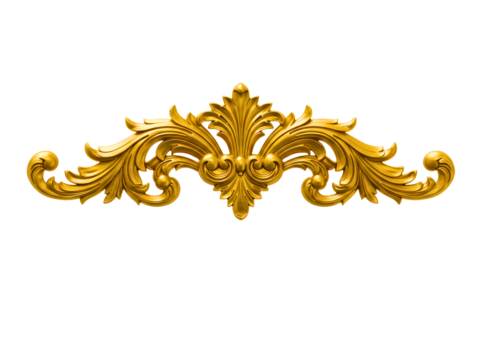 Ornate golden decorative flourish isolated on transparent background