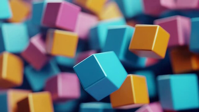 Colorful abstract cubes floating creating geometric background design