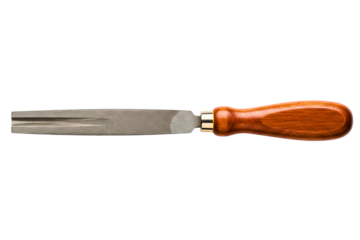 Cabinet makers steel rasp file with a smooth wooden handle isolated with transparent background