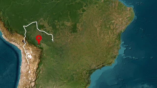 Satellite View of Bolivia with Red Marker| GPS Pinpoint Location on Bolivia South America Map | Satellite View of Bolivia with Red Marker | 