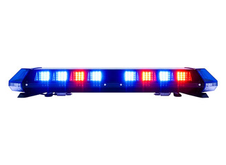 Emergency vehicle light bar with blue and red leds isolated on transparent background